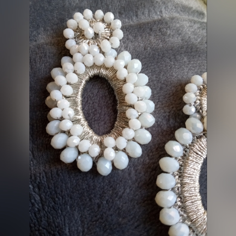 Silver And White Statement Breaded Earrings - image 6